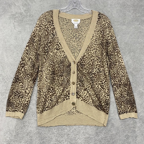 Talbots Sweaters - Talbots Sweater Womens Large Silk Cashmere Cardigan Brown Beige Leopard V Neck